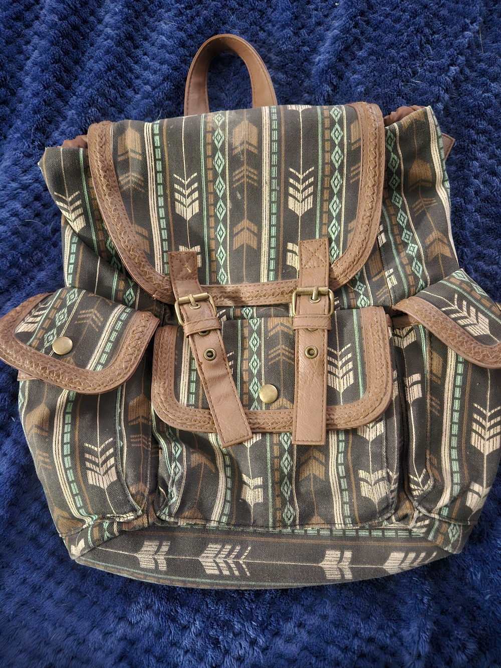 Women’s Brown & Turquoise Patterned Canvas Mudd Backpack